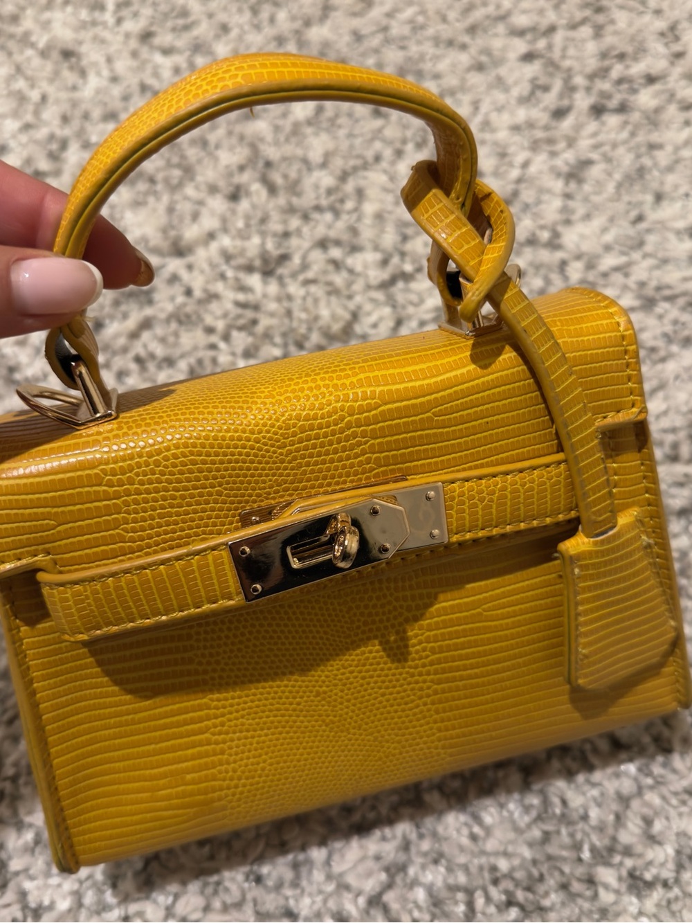 Compact Yellow Croc-Embossed Top-Handle Mini Bag
